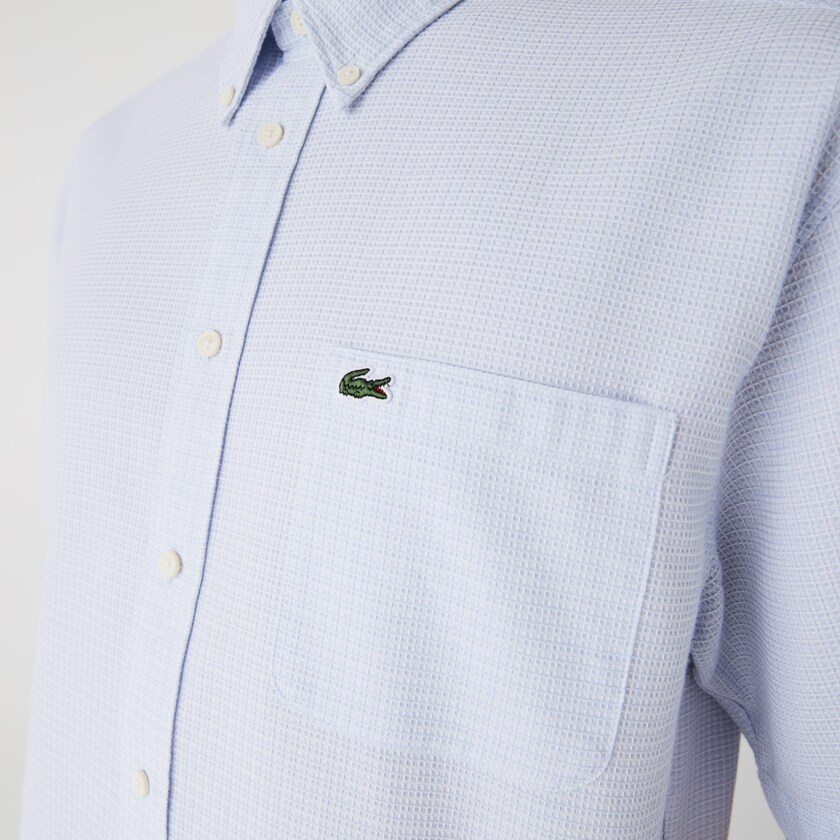 Camisas Lacoste Masculino Luz Azuis Branco Short-Sleeved Lightweight Cotton WJ7-94409R7