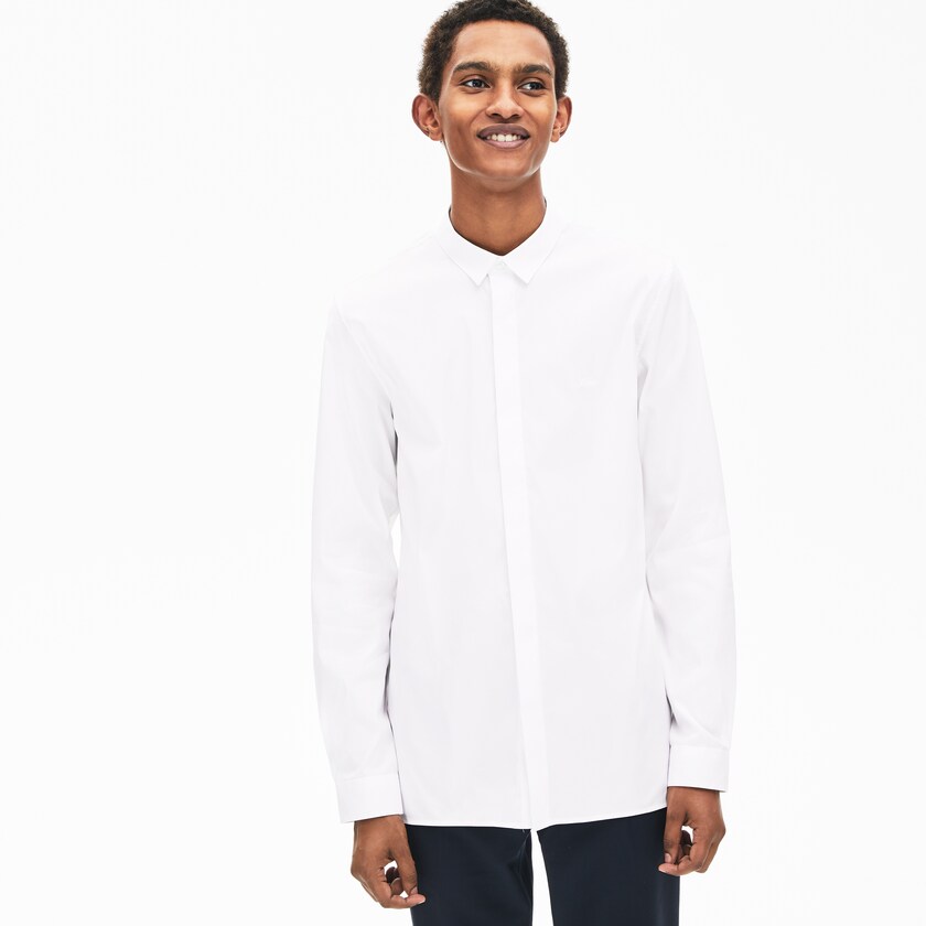 Camisas Lacoste Masculino Branco Slim-Fit Stretch Poplin and Jersey DO1-04990T4