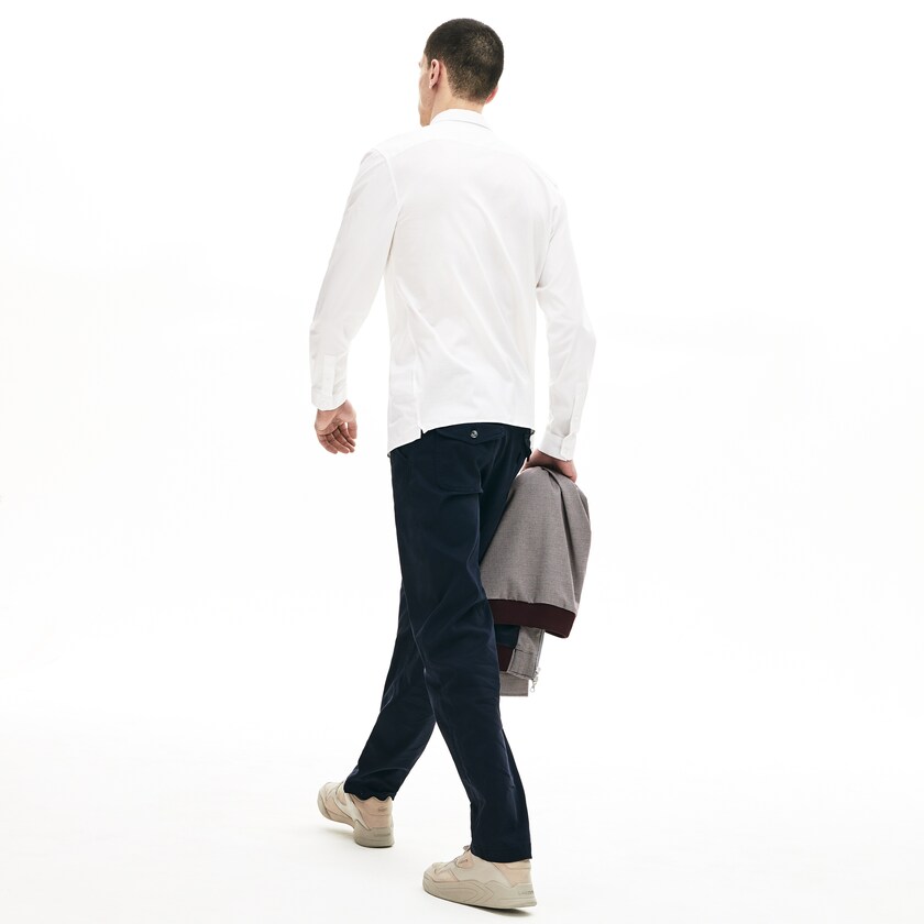 Camisas Lacoste Masculino Branco Slim-Fit Stretch Poplin and Jersey DO1-04990T4