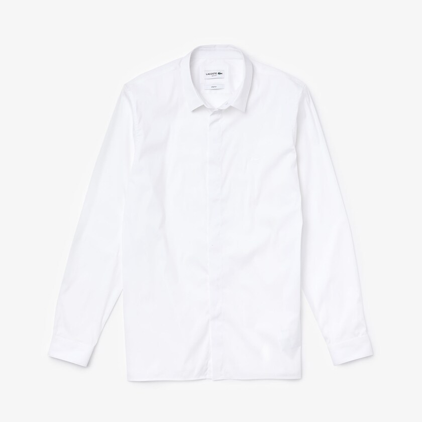 Camisas Lacoste Masculino Branco Slim-Fit Stretch Poplin and Jersey DO1-04990T4