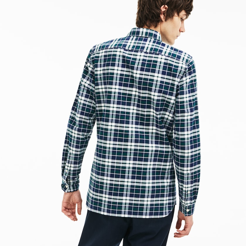 Camisas Lacoste Masculino Verdes Slim Fit Check Stretch Oxford Cotton SU1-38043E6