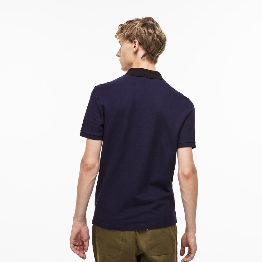 Camisas Lacoste Masculino Azul Marinho Azuis Slim Fit Colourblock Striped Knop Piqué Polo WQ9-94519K1