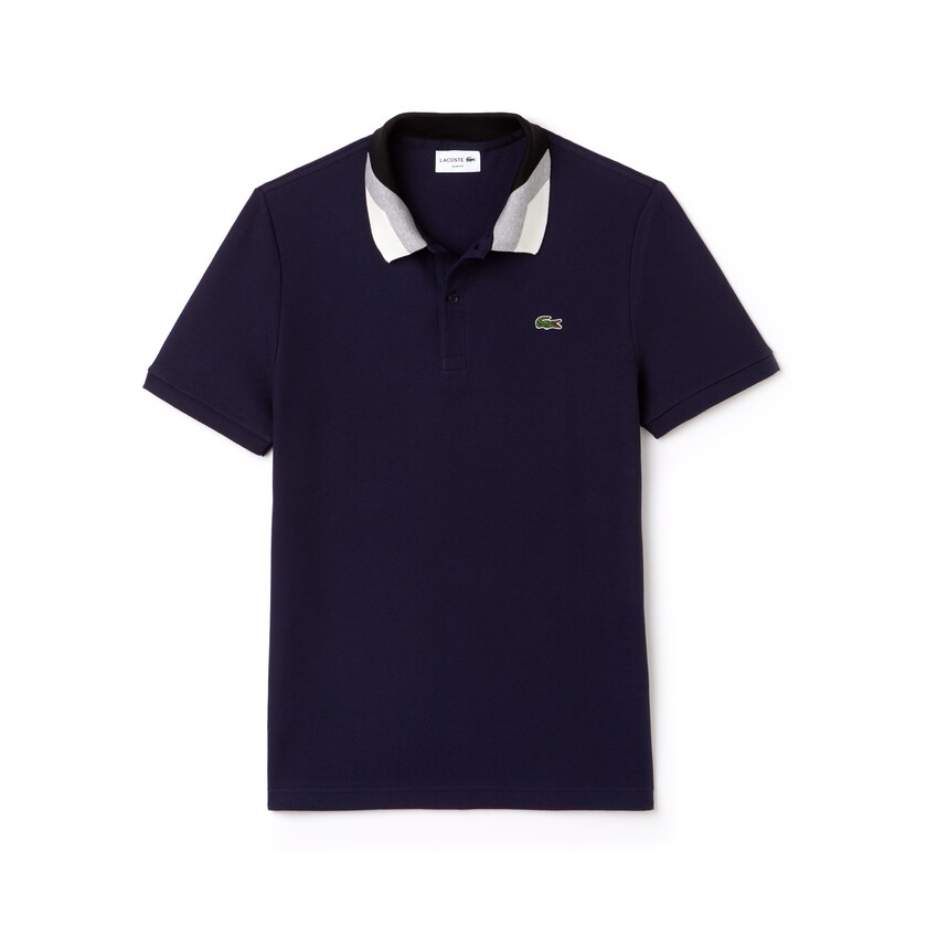 Camisas Lacoste Masculino Azul Marinho Azuis Slim Fit Colourblock Striped Knop Piqué Polo WQ9-94519K1