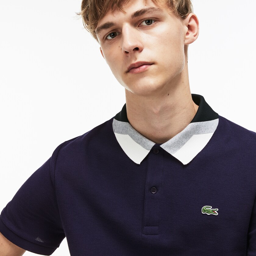 Camisas Lacoste Masculino Azul Marinho Azuis Slim Fit Colourblock Striped Knop Piqué Polo WQ9-94519K1