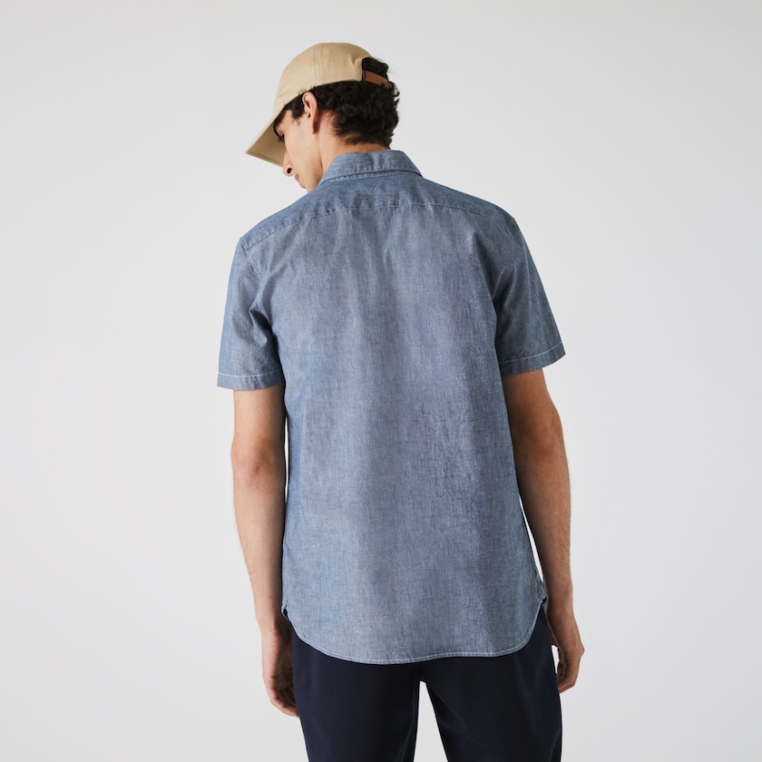 Camisas Lacoste Masculino Azuis Slim Fit Cotton Chambray TI0-60046J2