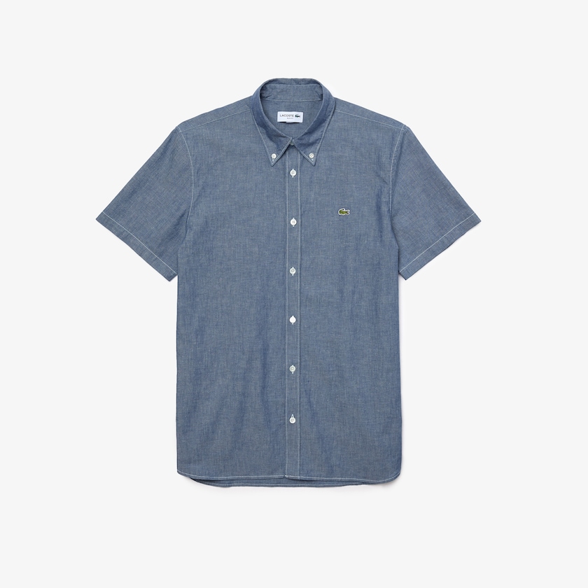 Camisas Lacoste Masculino Azuis Slim Fit Cotton Chambray TI0-60046J2