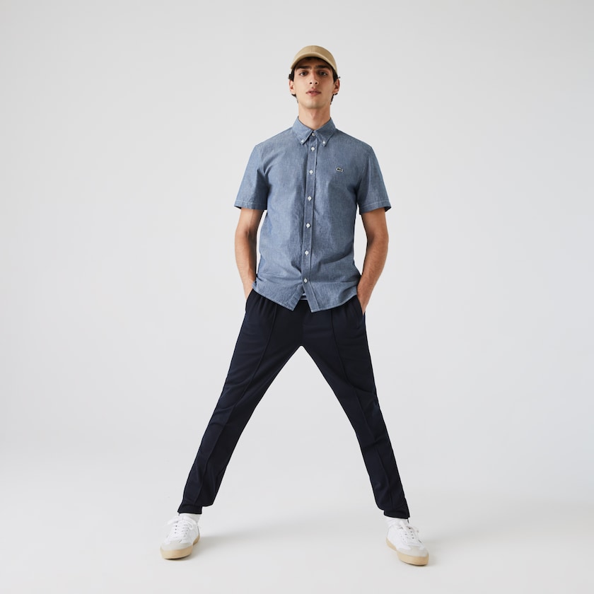 Camisas Lacoste Masculino Azuis Slim Fit Cotton Chambray TI0-60046J2