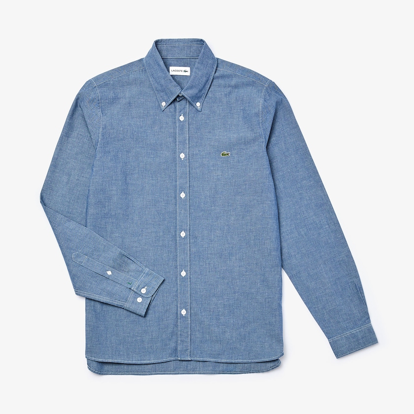 Camisas Lacoste Masculino Azuis Slim Fit Cotton Chambray KT7-32373D7