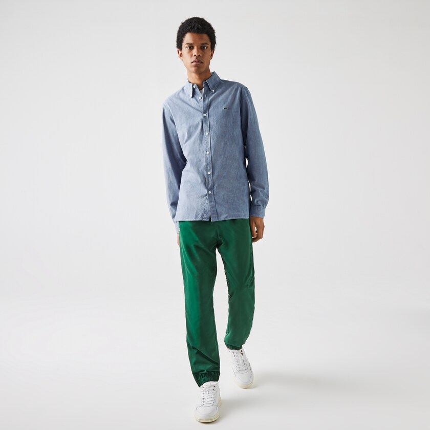 Camisas Lacoste Masculino Azuis Slim Fit Cotton Chambray YA0-20362U5