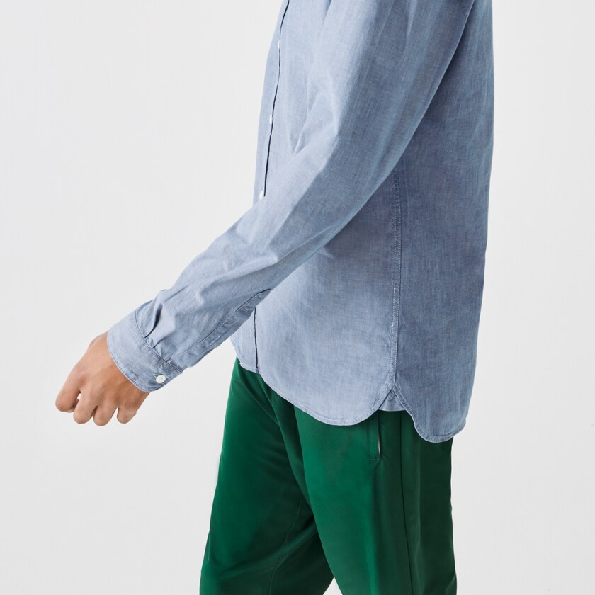Camisas Lacoste Masculino Azuis Slim Fit Cotton Chambray YA0-20362U5