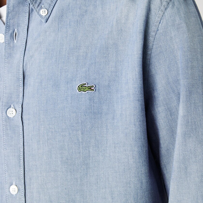 Camisas Lacoste Masculino Azuis Slim Fit Cotton Chambray YA0-20362U5