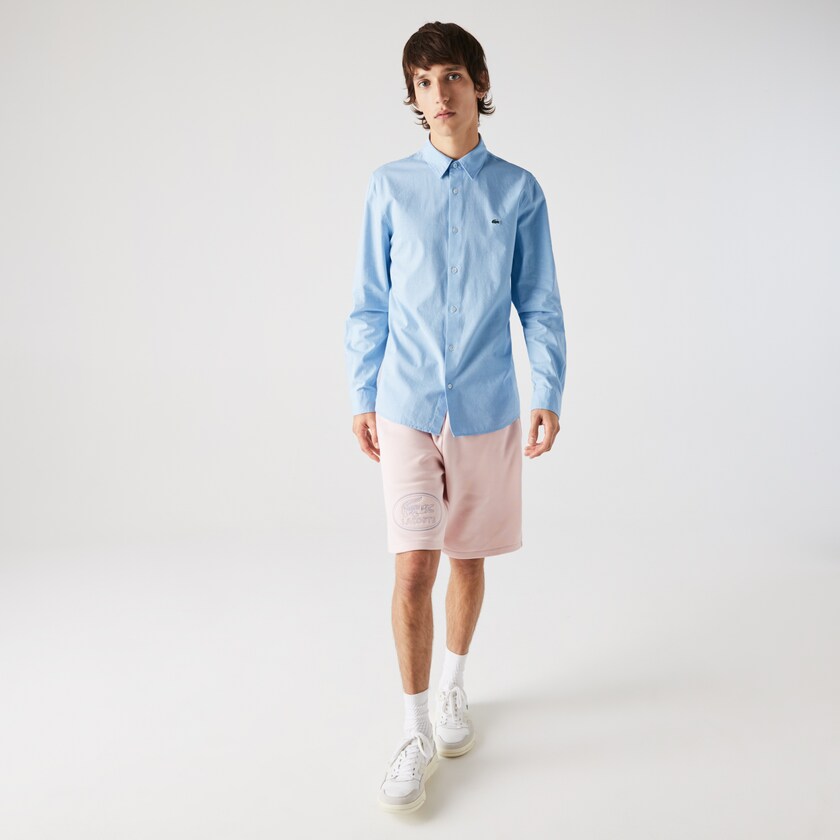 Camisas Lacoste Masculino Azuis Branco Slim Fit Cotton Chambray LV2-42104A3