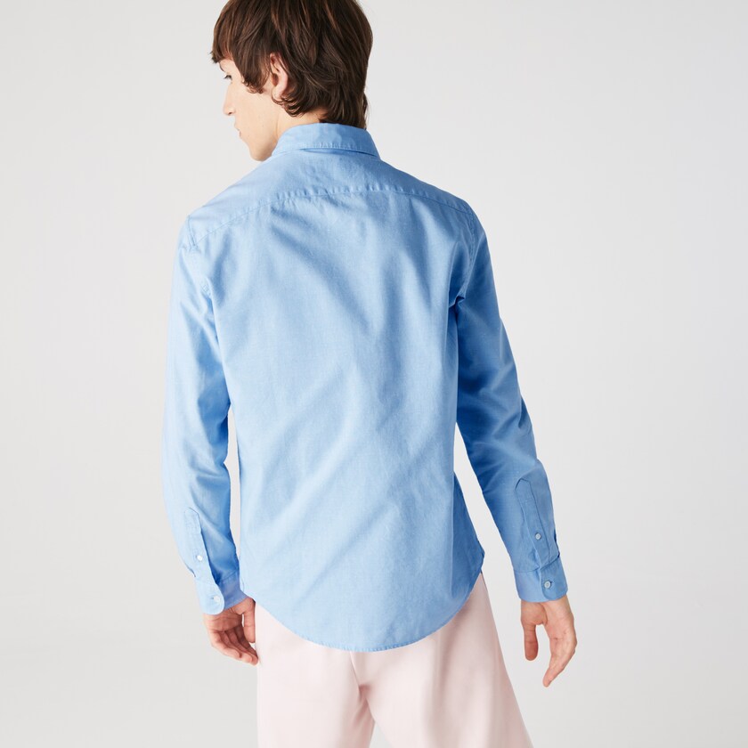 Camisas Lacoste Masculino Azuis Branco Slim Fit Cotton Chambray LV2-42104A3