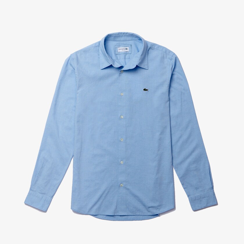 Camisas Lacoste Masculino Azuis Branco Slim Fit Cotton Chambray LV2-42104A3