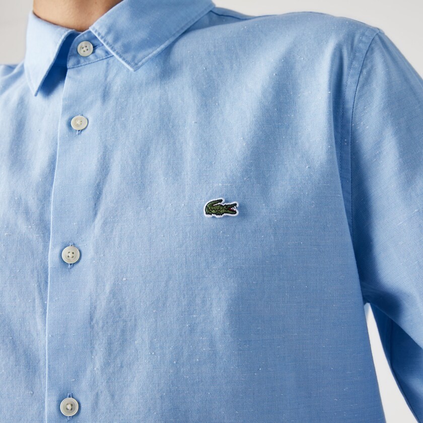 Camisas Lacoste Masculino Azuis Branco Slim Fit Cotton Chambray LV2-42104A3