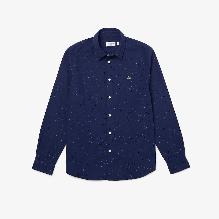 Camisas Lacoste Masculino Azuis Branco Slim Fit Cotton Chambray TV8-37083K5