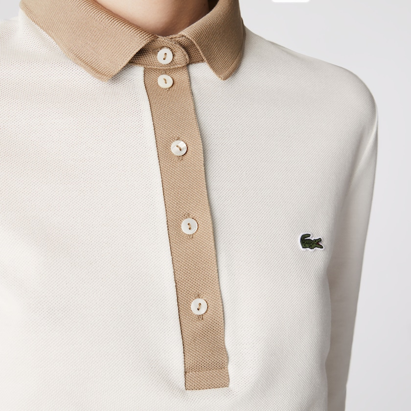 Camisas Lacoste Feminino Branco Bege Slim Fit Cotton Polo KD1-38353V8