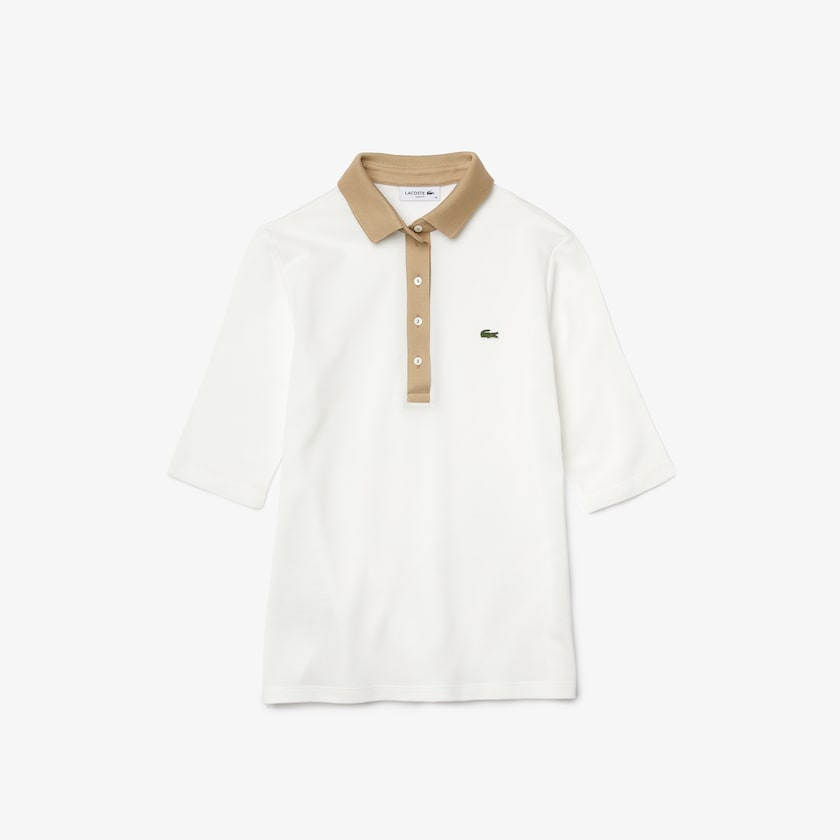 Camisas Lacoste Feminino Branco Bege Slim Fit Cotton Polo KD1-38353V8