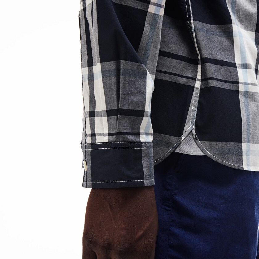 Camisas Lacoste Masculino Azul Marinho Azuis Branco Slim Fit Cotton Poplin GZ1-38063B2