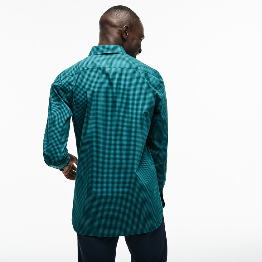 Camisas Lacoste Masculino Verdes Slim Fit Gingham Stretch Cotton Poplin SW1-86878M9