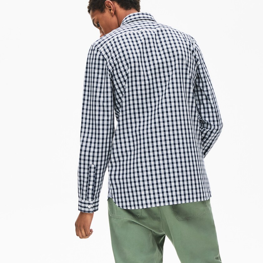 Camisas Lacoste Masculino Branco Azul Marinho Azuis Slim Fit Long-Sleeve Wool OL8-05400M5