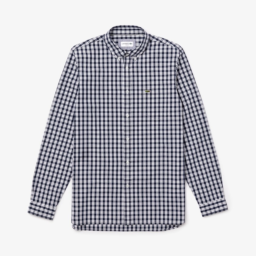 Camisas Lacoste Masculino Branco Azul Marinho Azuis Slim Fit Long-Sleeve Wool OL8-05400M5