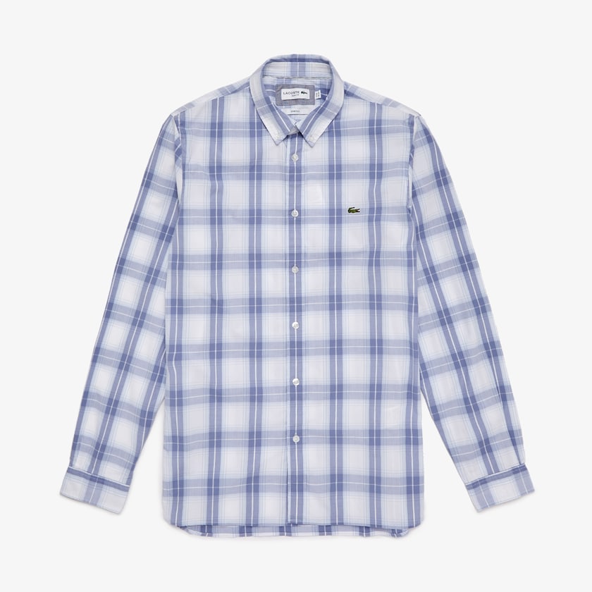 Camisas Lacoste Masculino Roxo Luz Azuis Slim Fit Long-Sleeve Wool Stretch NP5-85388H7