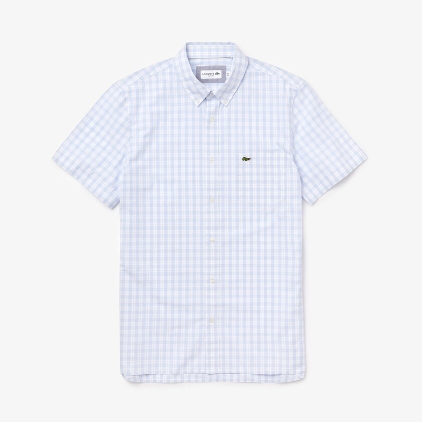 Camisas Lacoste Masculino Branco Luz Azuis Slim Fit Short-Sleeve Wool ZQ6-02500X4