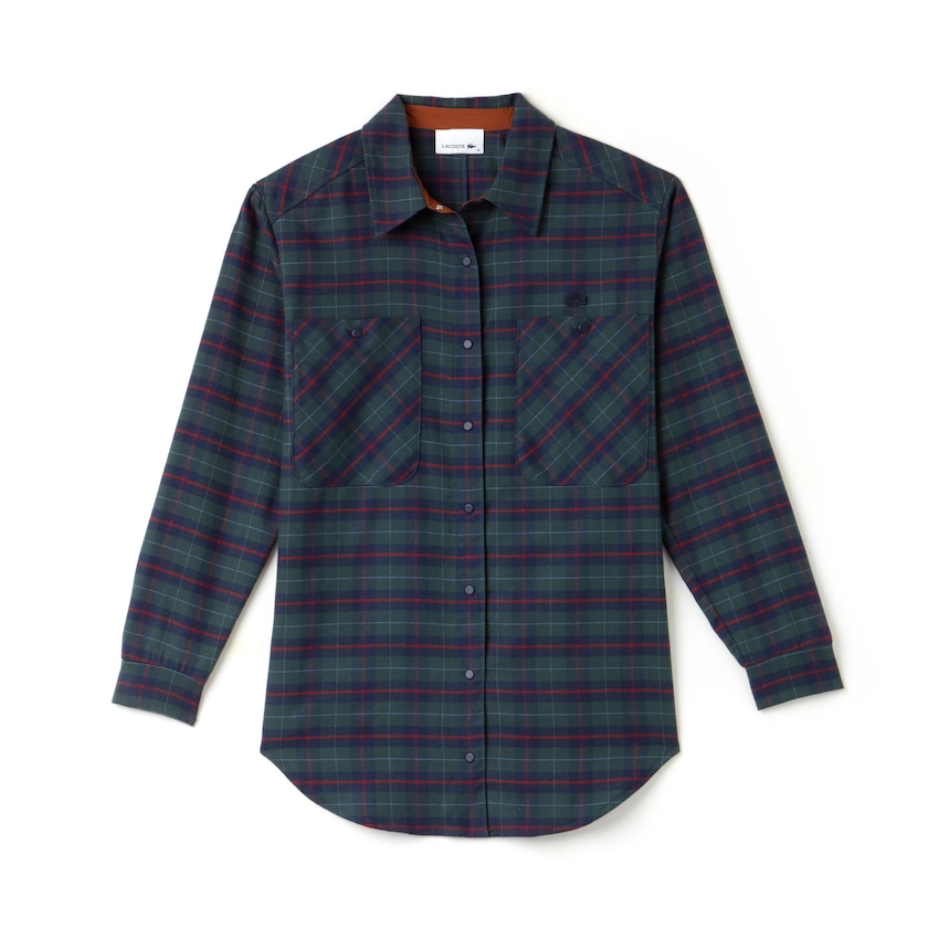 Camisas Lacoste Feminino Azul Marinho Azuis Azuis Slim Fit Stretch Check Cotton Canvas PF4-91789U0