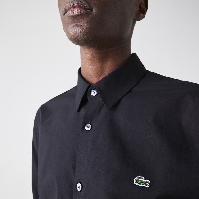 Camisas Lacoste Masculino Pretas Slim Fit Stretch Cotton Poplin LG1-51495X6