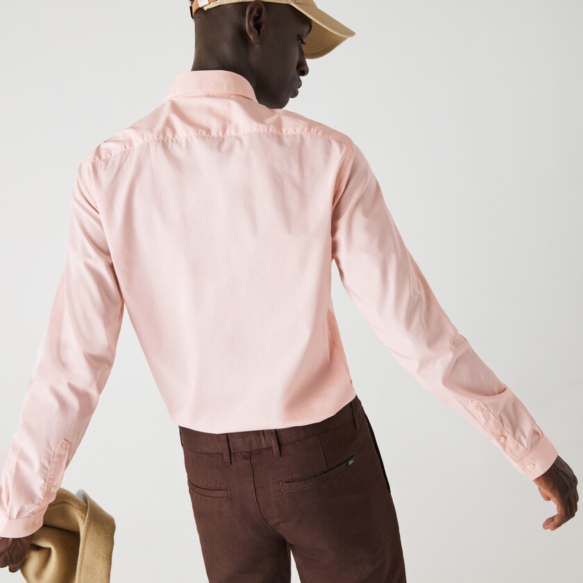 Camisas Lacoste Masculino Luz Rosa Slim Fit Stretch Cotton Poplin YK0-58735X5