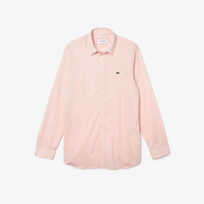 Camisas Lacoste Masculino Luz Rosa Slim Fit Stretch Cotton Poplin YK0-58735X5
