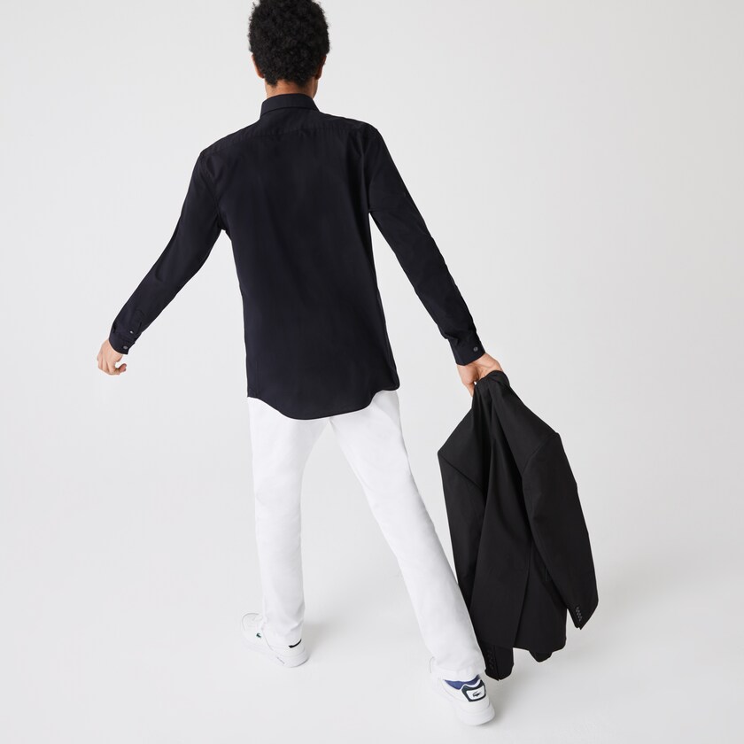 Camisas Lacoste Masculino Azul Marinho Azuis Slim Fit Stretch Cotton Poplin NG7-65276B9