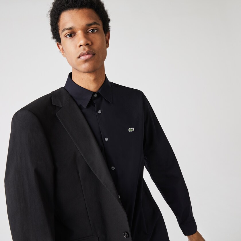Camisas Lacoste Masculino Azul Marinho Azuis Slim Fit Stretch Cotton Poplin NG7-65276B9