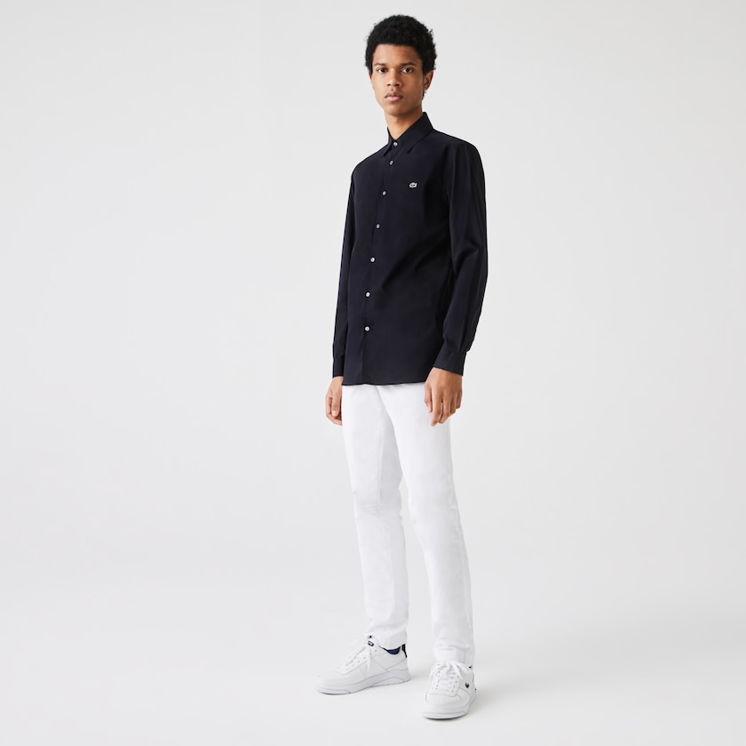 Camisas Lacoste Masculino Azul Marinho Azuis Slim Fit Stretch Cotton Poplin NG7-65276B9