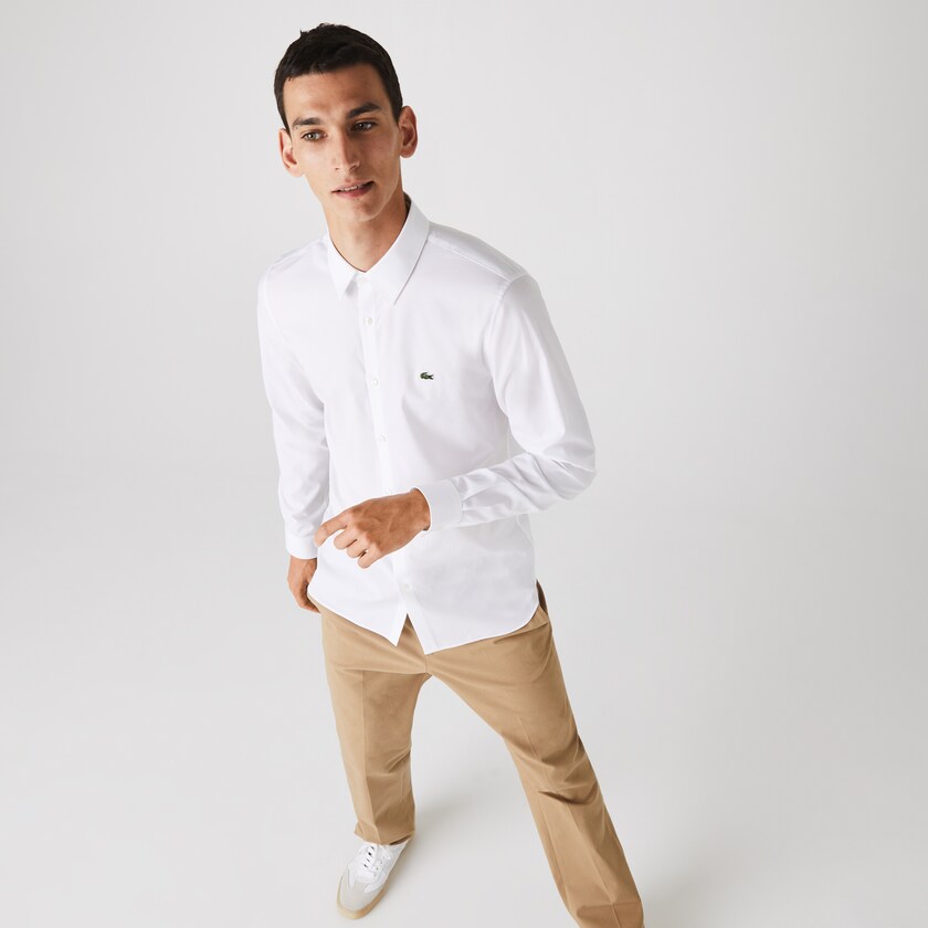 Camisas Lacoste Masculino Branco Slim Fit Stretch Cotton Poplin CE8-94589R6