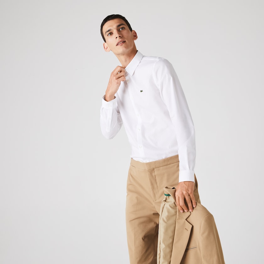 Camisas Lacoste Masculino Branco Slim Fit Stretch Cotton Poplin CE8-94589R6
