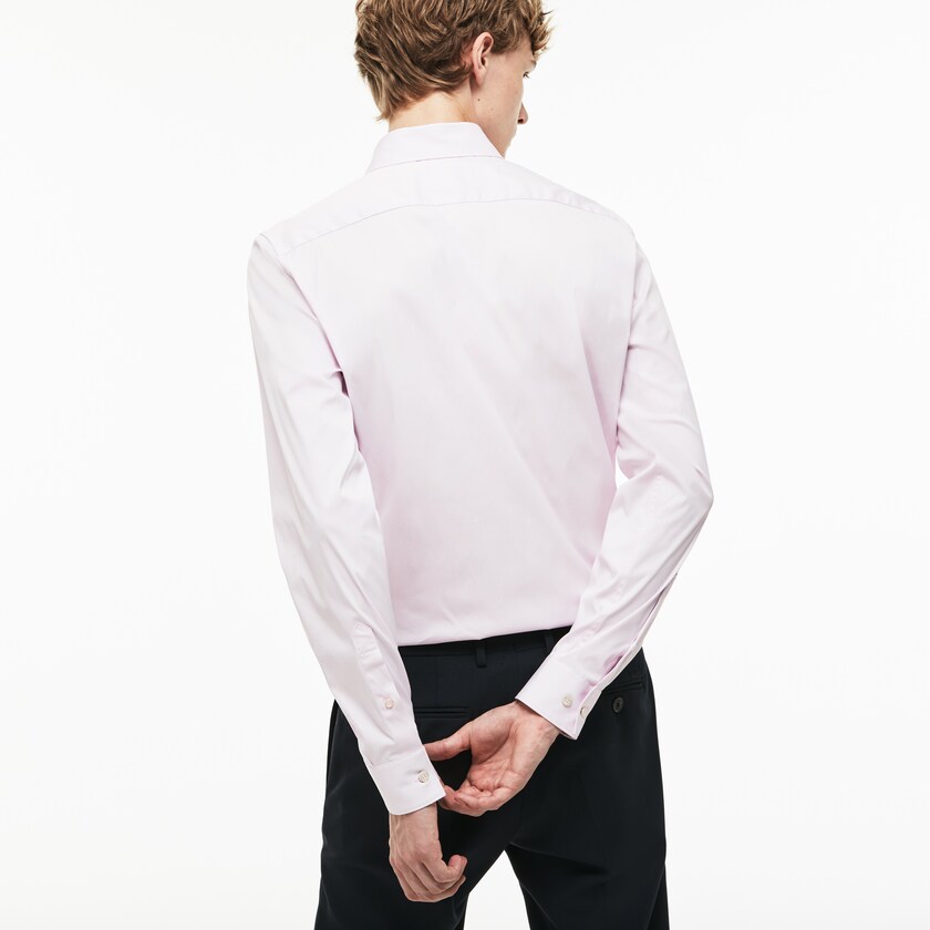 Camisas Lacoste Masculino Rosa Slim Fit Stretch Cotton Poplin GG7-48184Y5