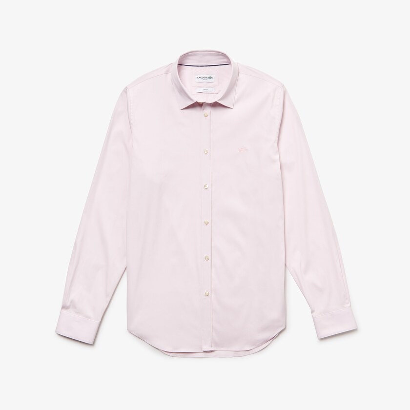 Camisas Lacoste Masculino Rosa Slim Fit Stretch Cotton Poplin GG7-48184Y5