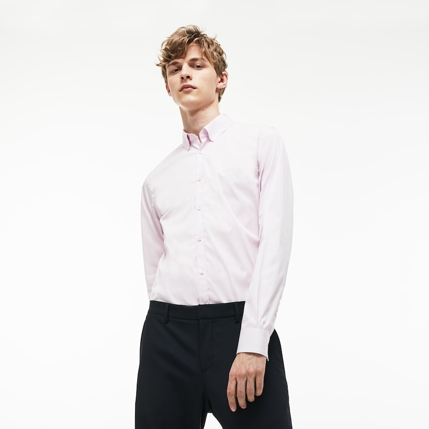 Camisas Lacoste Masculino Rosa Slim Fit Stretch Cotton Poplin GG7-48184Y5