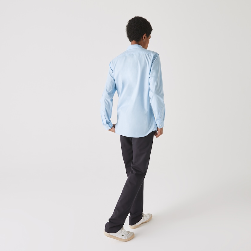 Camisas Lacoste Masculino Azuis Slim Fit Stretch Cotton Poplin VM0-89698E3