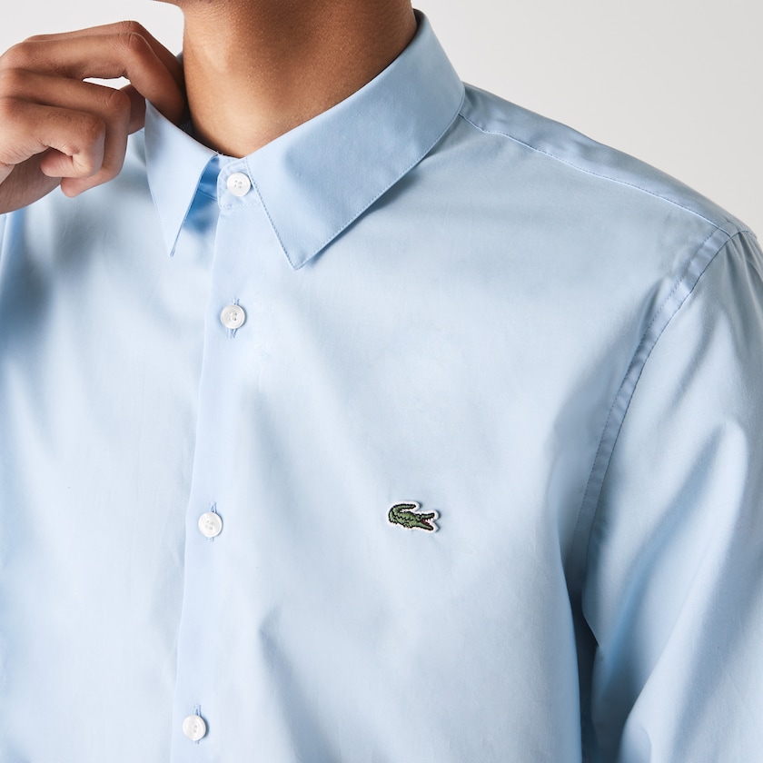 Camisas Lacoste Masculino Azuis Slim Fit Stretch Cotton Poplin VM0-89698E3