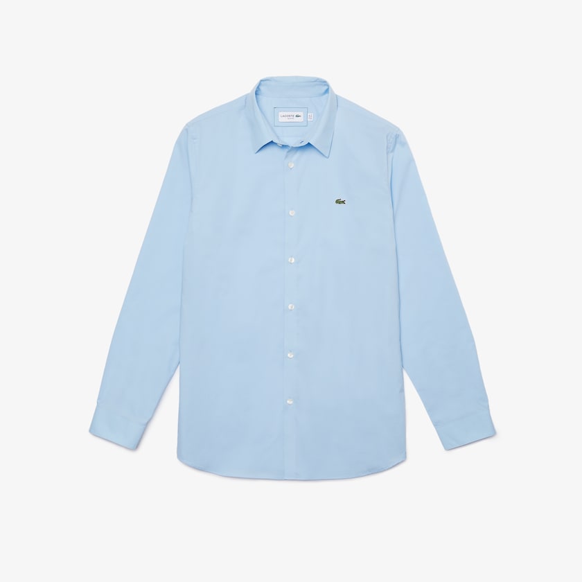 Camisas Lacoste Masculino Azuis Slim Fit Stretch Cotton Poplin VM0-89698E3