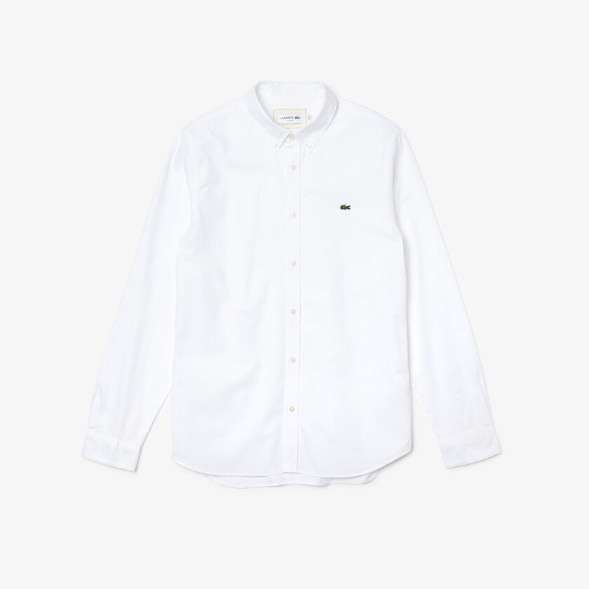 Camisas Lacoste Masculino Branco Slim Fit Stretch Oxford Cotton UK8-39283K1