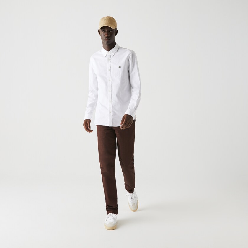 Camisas Lacoste Masculino Branco Slim Fit Stretch Oxford Cotton UK8-39283K1
