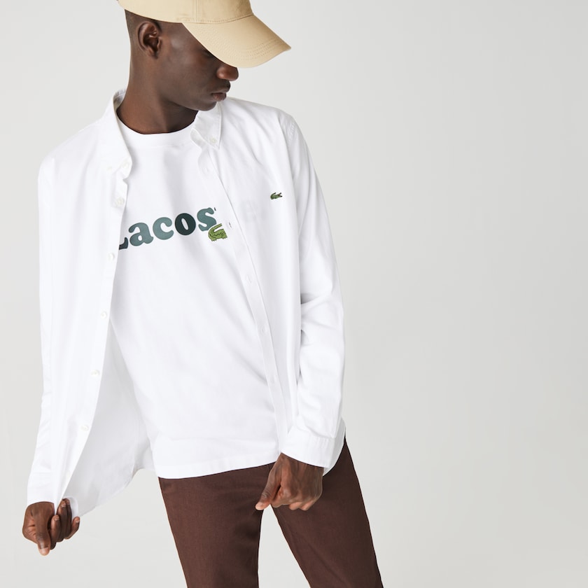Camisas Lacoste Masculino Branco Slim Fit Stretch Oxford Cotton UK8-39283K1