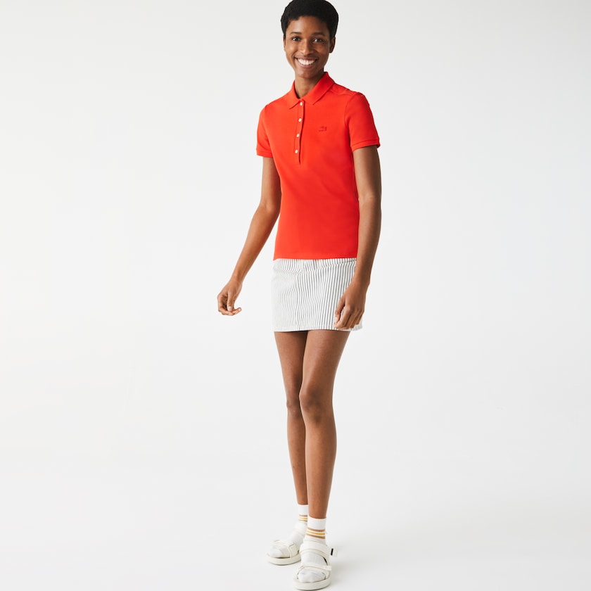 Camisas Lacoste Feminino Vermelhas Stretch Cotton Piqué Polo XW2-95589W5
