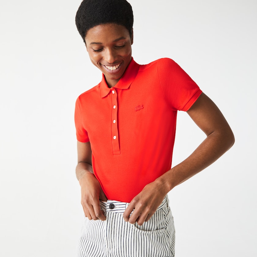 Camisas Lacoste Feminino Vermelhas Stretch Cotton Piqué Polo XW2-95589W5