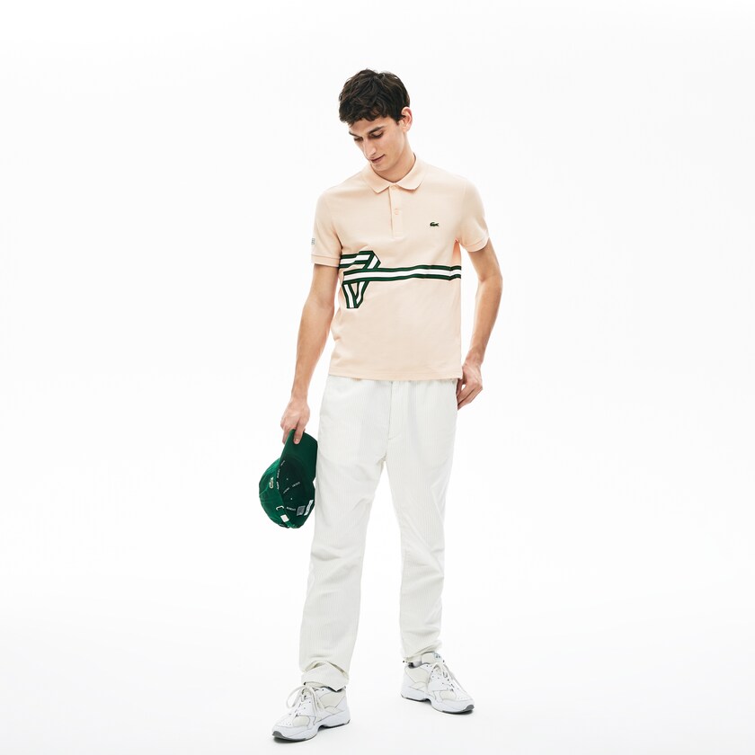 Camisas Lacoste Masculino Luz Rosa Stripe Print Polo ZA0-39063D8