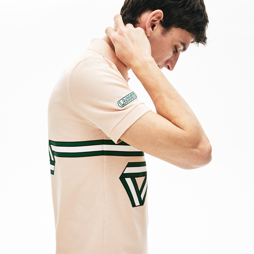 Camisas Lacoste Masculino Luz Rosa Stripe Print Polo ZA0-39063D8